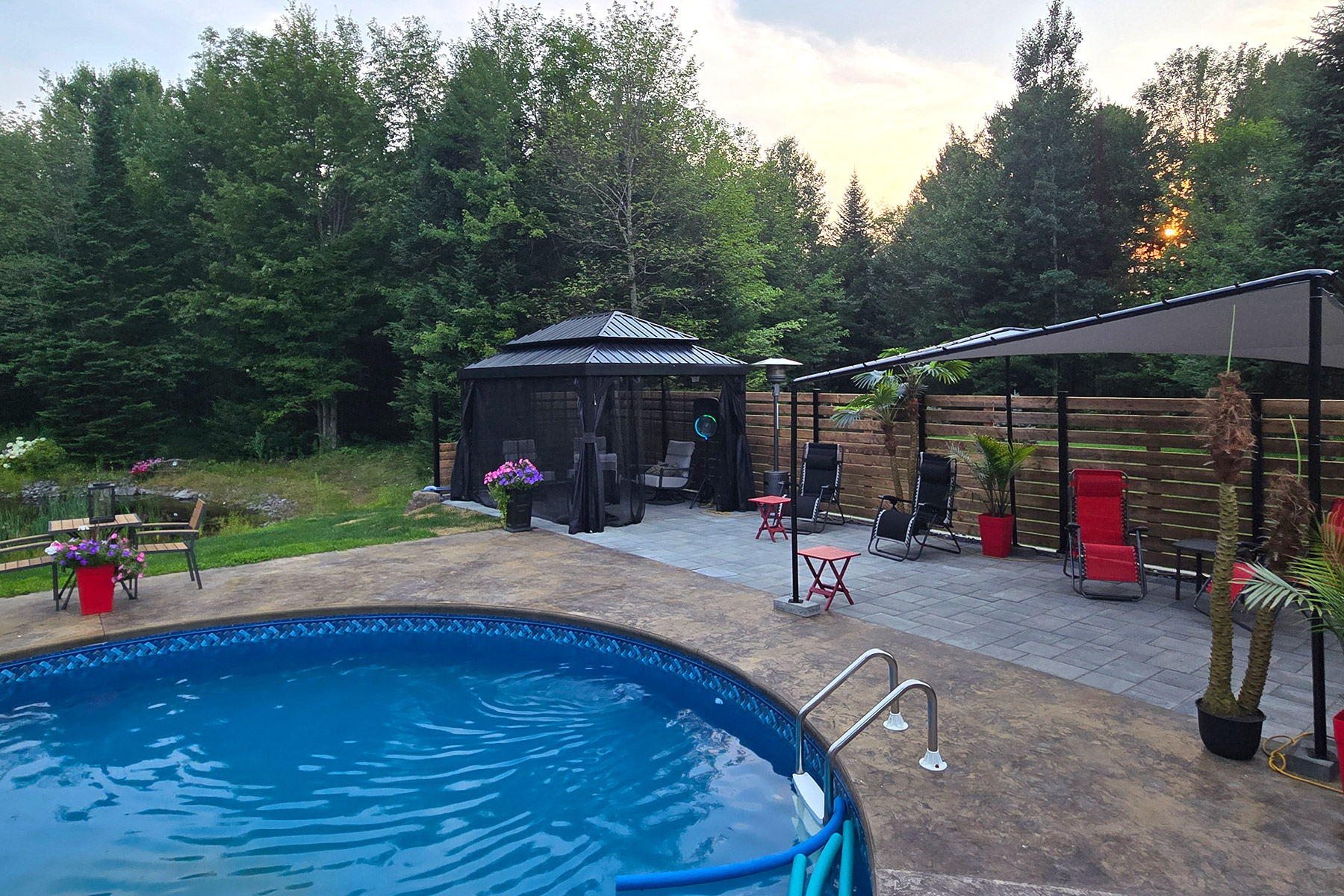 Residential swimming pool area planned for outdoor relaxation and recreation