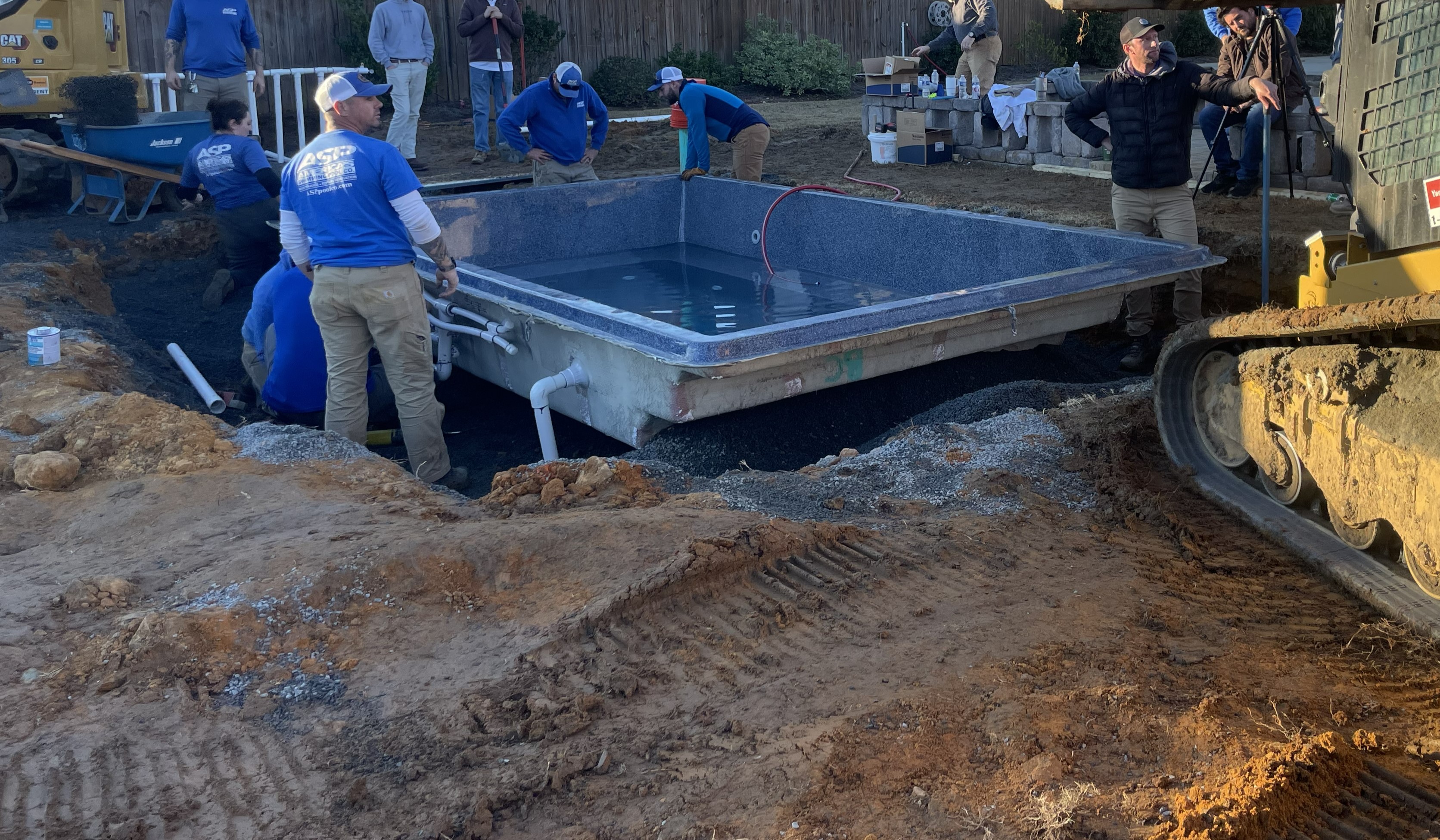 Pool installation details including circulation equipment and construction planning materials